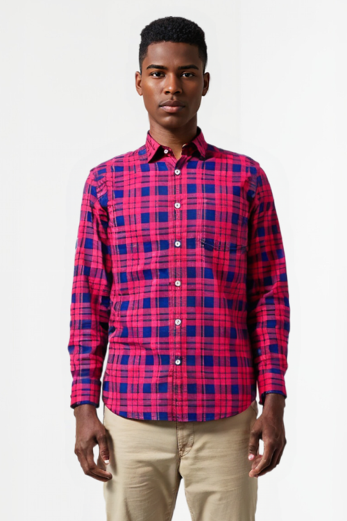 Red Cotton Y/D Check Shirt