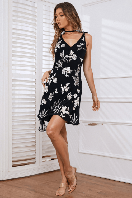 Georgette Hand beaded Short Evening Dress