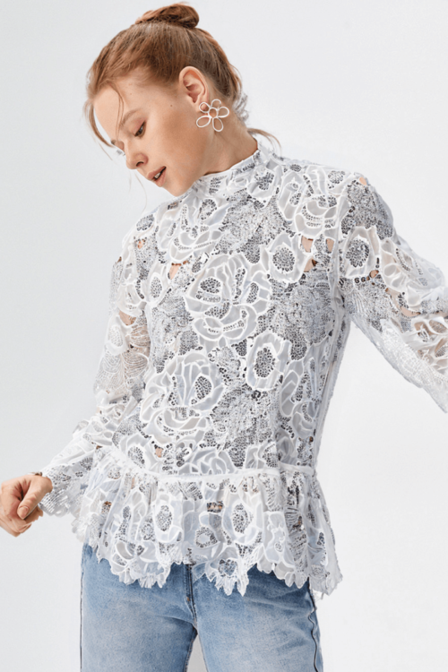 White Lace Cut Work Blouse