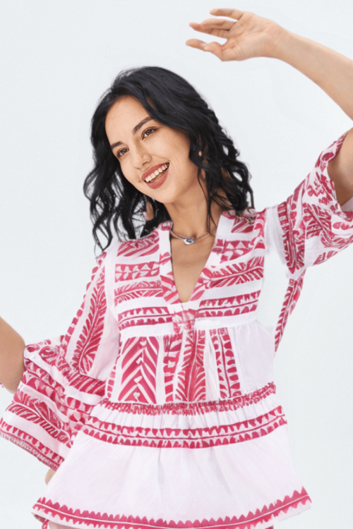 Pink and White Thread Work Top