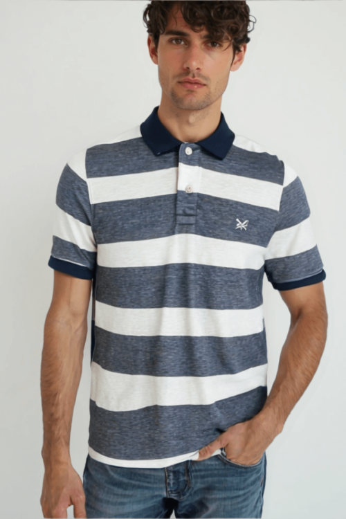 Grey and White Striper Polo