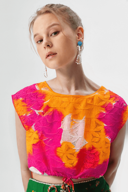 Schiffli Tie & Dye Crop Top