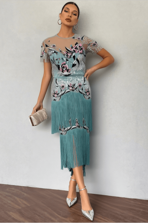 Hand Beaded Art Dress with Tassels