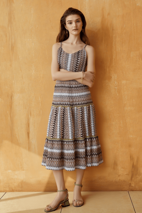 Cotton Viscose Jacquard Tier Dress