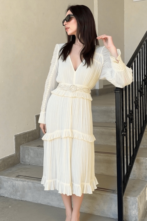 Georgette Gathered & Frill Dress