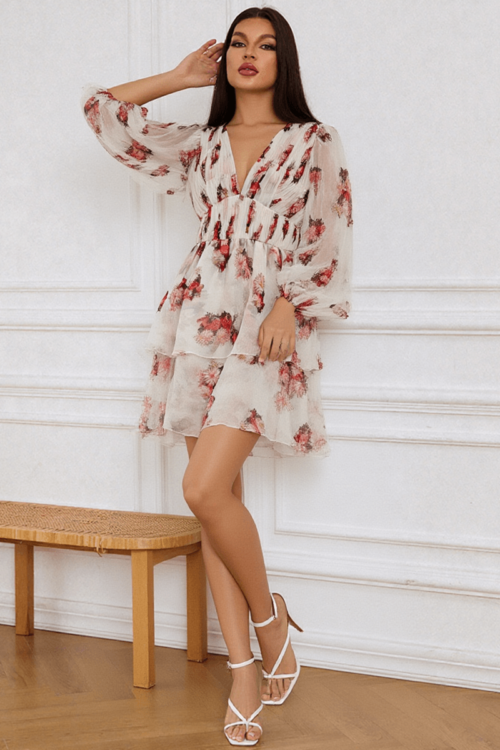 Chiffon Printed Tier Short Dress