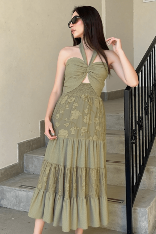 Cotton Satin+Jacquard Tier Dress