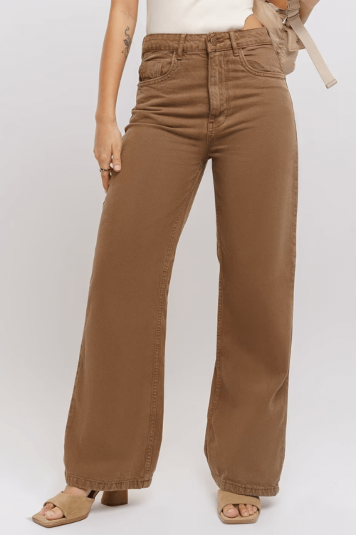 Women Solid Wide Leg High-Waist Jeans