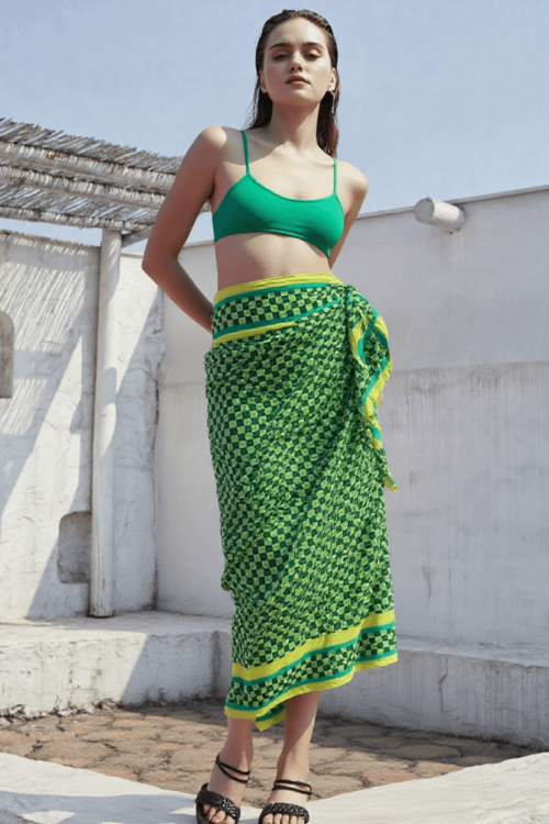 Printed Check Square Sarong Skirt