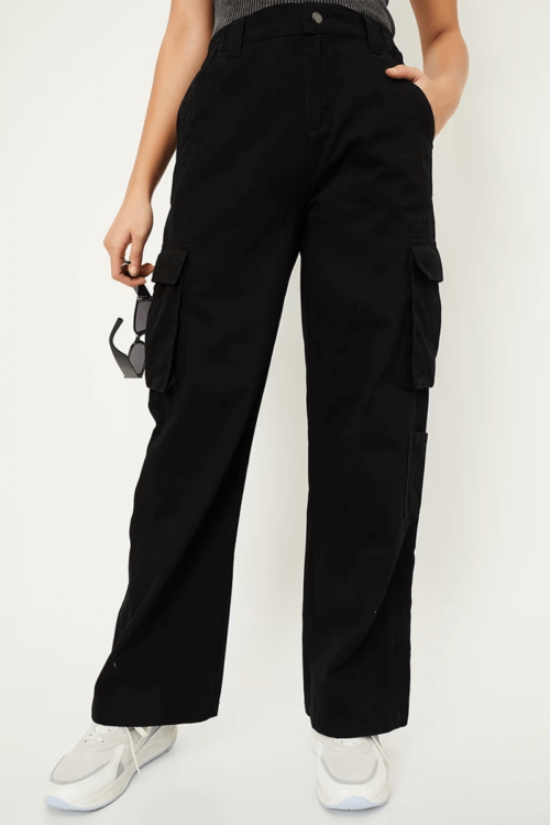 Women Cotton Cargo Mid-Rise Straight Clean Jeans